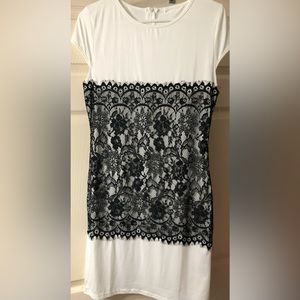NWOT White Dress w/ Black Lace Overlay